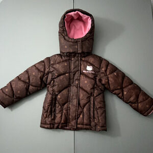 Hello Kitty Sanrio Jacket Girls Toddler 4 Brown Pink Puffer Winter Coat Hood